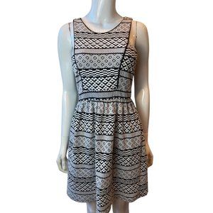 Monteau Womens Fit & Flare Mini Dress GA37535-2 Geometric Black White Size M